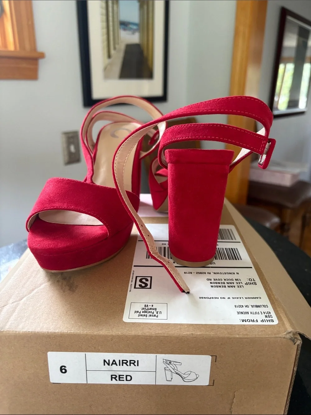 Journee Collection Red Suede Platform Block Heel Sandals